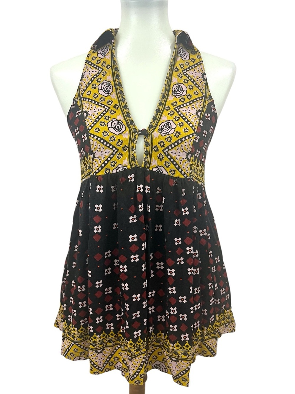 Free People Charlotte Mixed Print Racerback Sleeveless Babydoll Tunic Tank Top